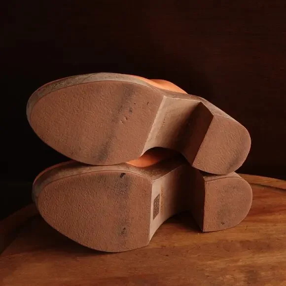 Free People Leather Platform Mules in Orange and Brown - Picture 9 of 14